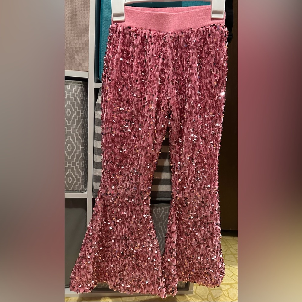 Pink sparkle shiny flare pants